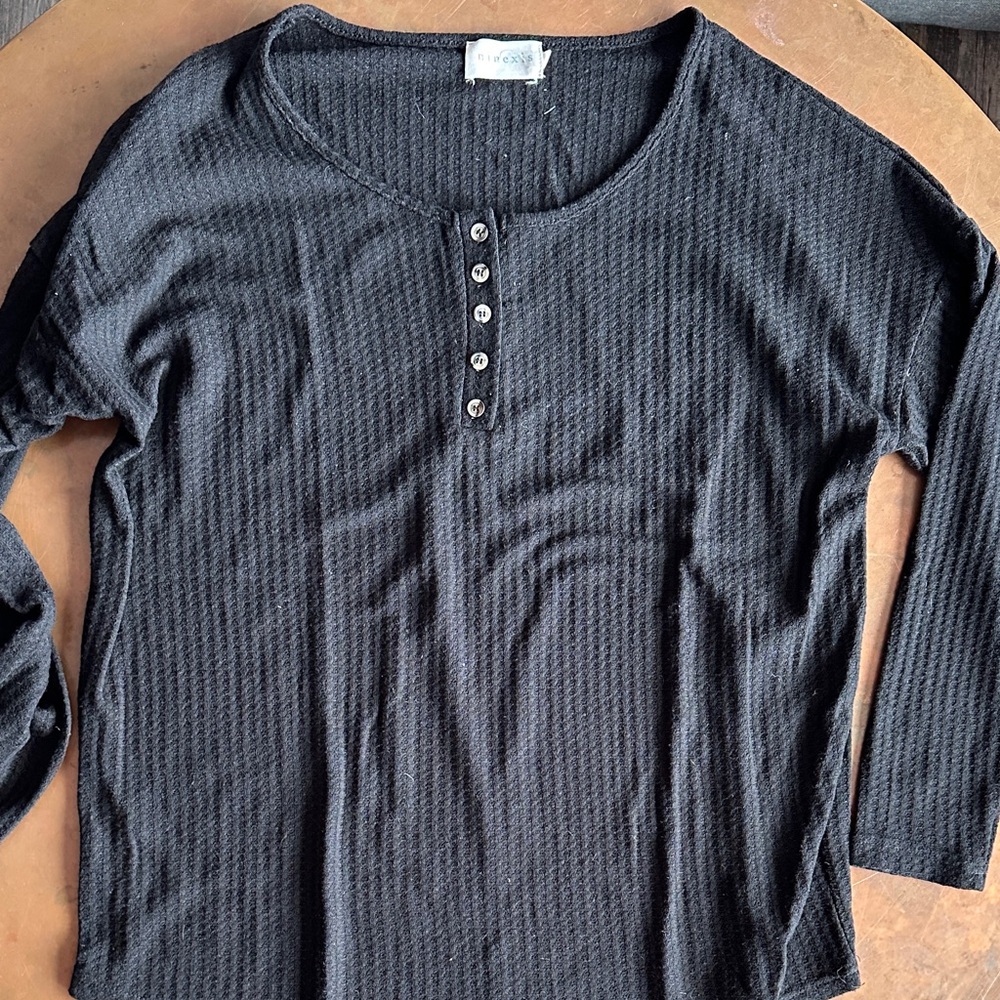 Black Long Sleeve Henley Top